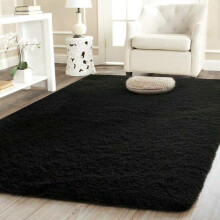 (120x170cm) Fluffy Black Large Rugs Anti-Slip Super Soft Carpet Mat Floor Living Room Bedroom Rug