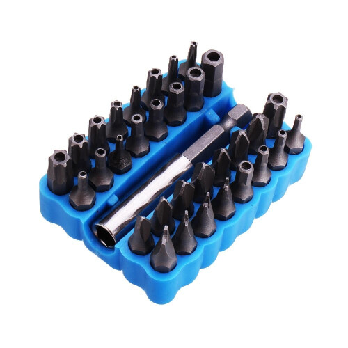 GreenZech (A: Hollow core) 33pcs Magnetic Screwdriver Bit Set Torx Star Spanner Tri Wing Electric Screwdriver Bits with Holder