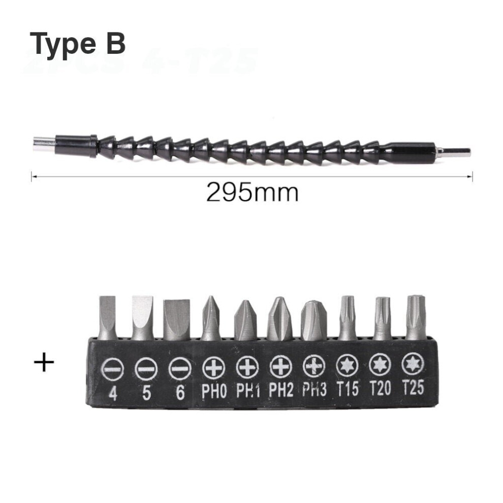 (B:Â Universal Hose+4-T25 Screwdriver Bit) 295mm Flexible Shaft Tool Electronics Drill Screwdriver Bit Holder Connect Link Multitul Hex Shank Extensio