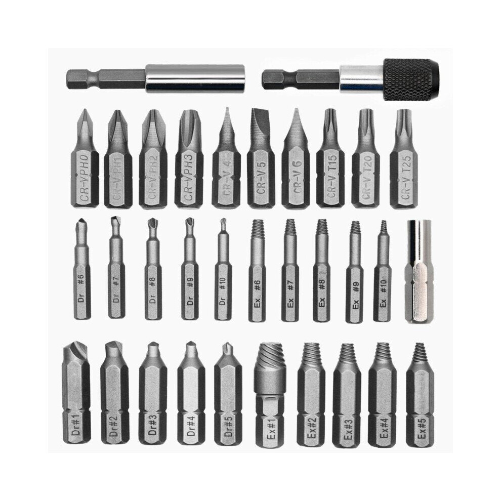 33pcs Damaged Screw Extractor Set with Screwdriver Bits for Broken Screw HSS Broken Bolt Extractor Screw Remover Kits