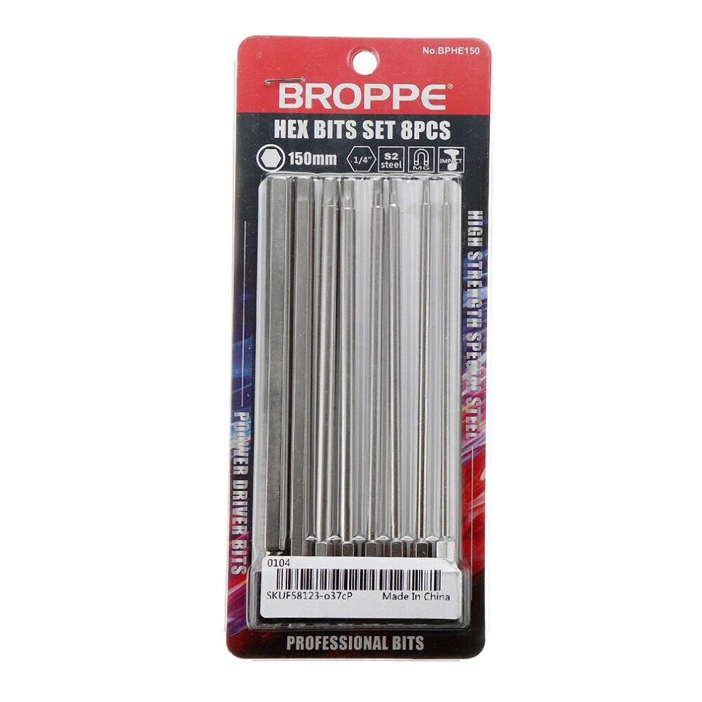 8Pcs 1/4" 150mm Hex Screwdriver Bits 1.5-8mm Magnetic Electronic Drill S2 Steel Hexagonal Screw Driver Bit Set Power Driver Tools