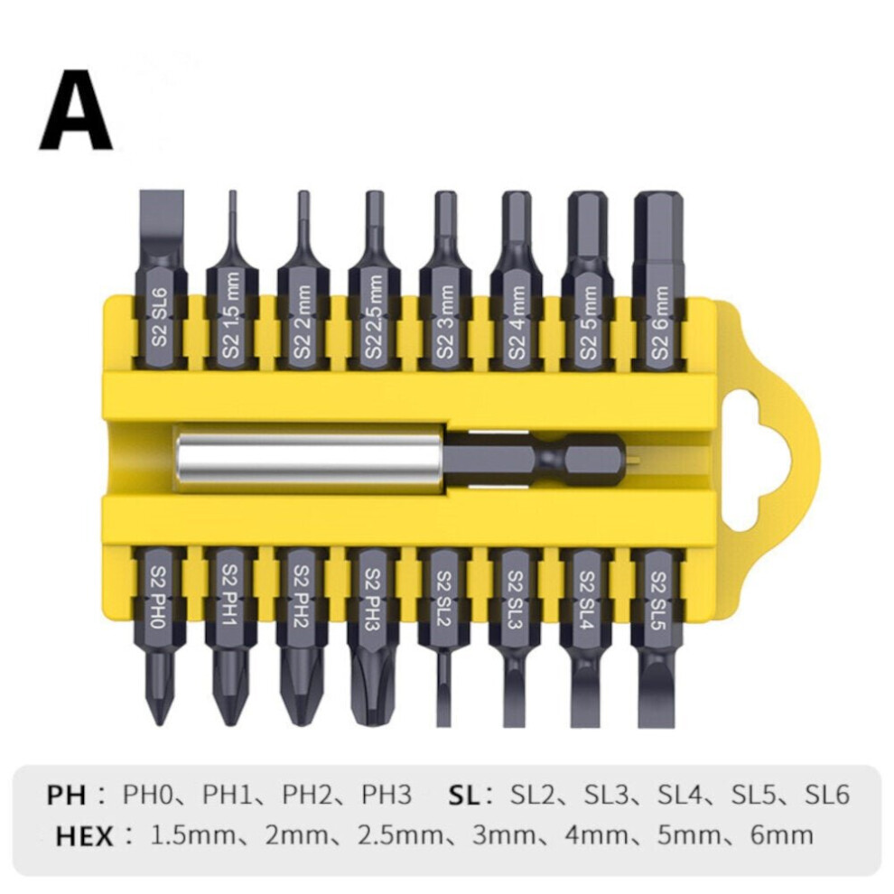 (A+B Each 5Pcs) 1/4 Inch Hex Shank 17 In 1 Screwdriver Bits Alloy Steel Connecting Rod Cross Slotted Hexagon Socket Screwdriver Bit Set