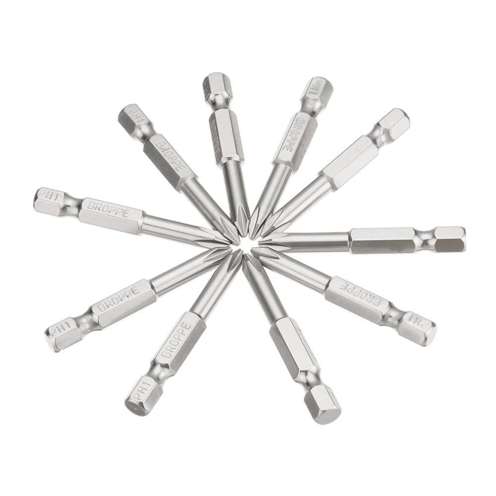 (6Mm) 10Pcs Ph1 1/4 Inch Hex Shank 50Mm Magnetic Phillips Screwdriver Bits Set 3654659272676