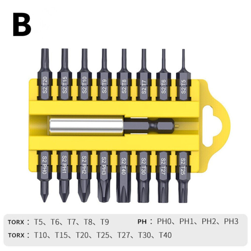 (B) 1/4 Inch Hex Shank 17 In 1 Screwdriver Bits Alloy Steel Connecting Rod Cross Slotted Hexagon Socket Screwdriver Bit Set