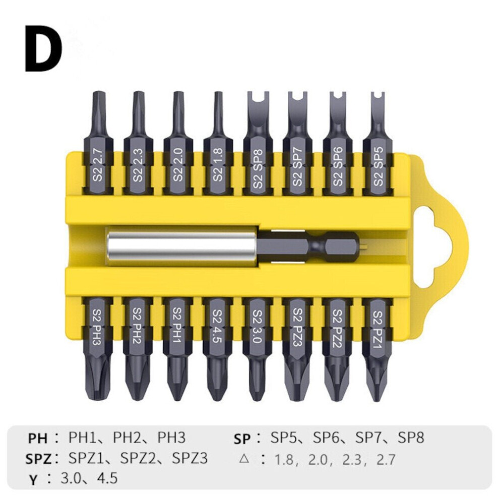 (D) 1/4 Inch Hex Shank 17 In 1 Screwdriver Bits Alloy Steel Connecting Rod Cross Slotted Hexagon Socket Screwdriver Bit Set