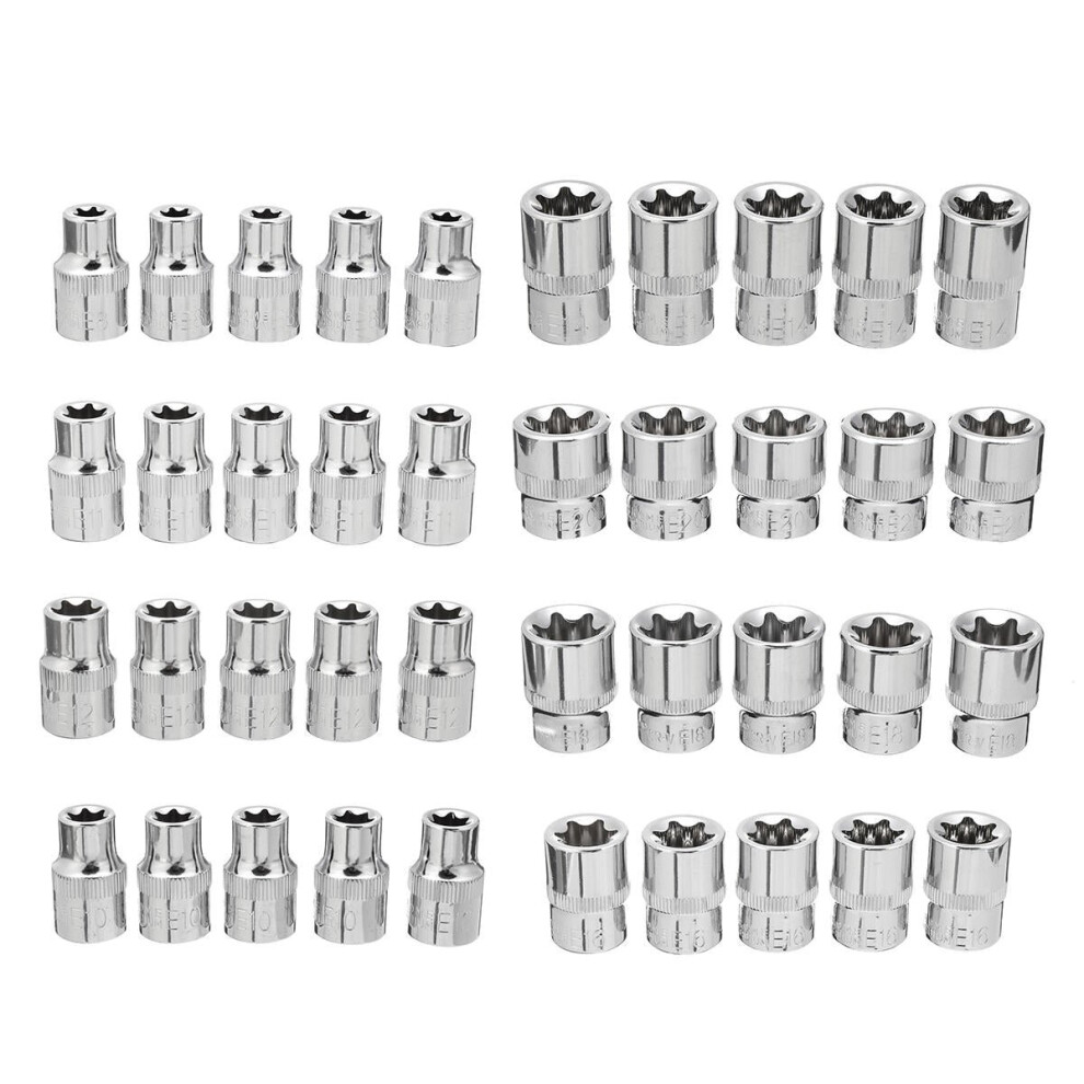 (E11) 5pcs 3/8 Inch Driver Socket Set E Star Socket Metalworking Household Wrench Sockets