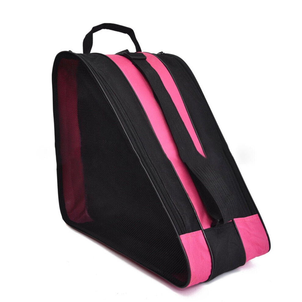 (Pink) Portable Ice Skate Bag Roller Skate Carry Bag Adjust Shoulder Strap Carry Case