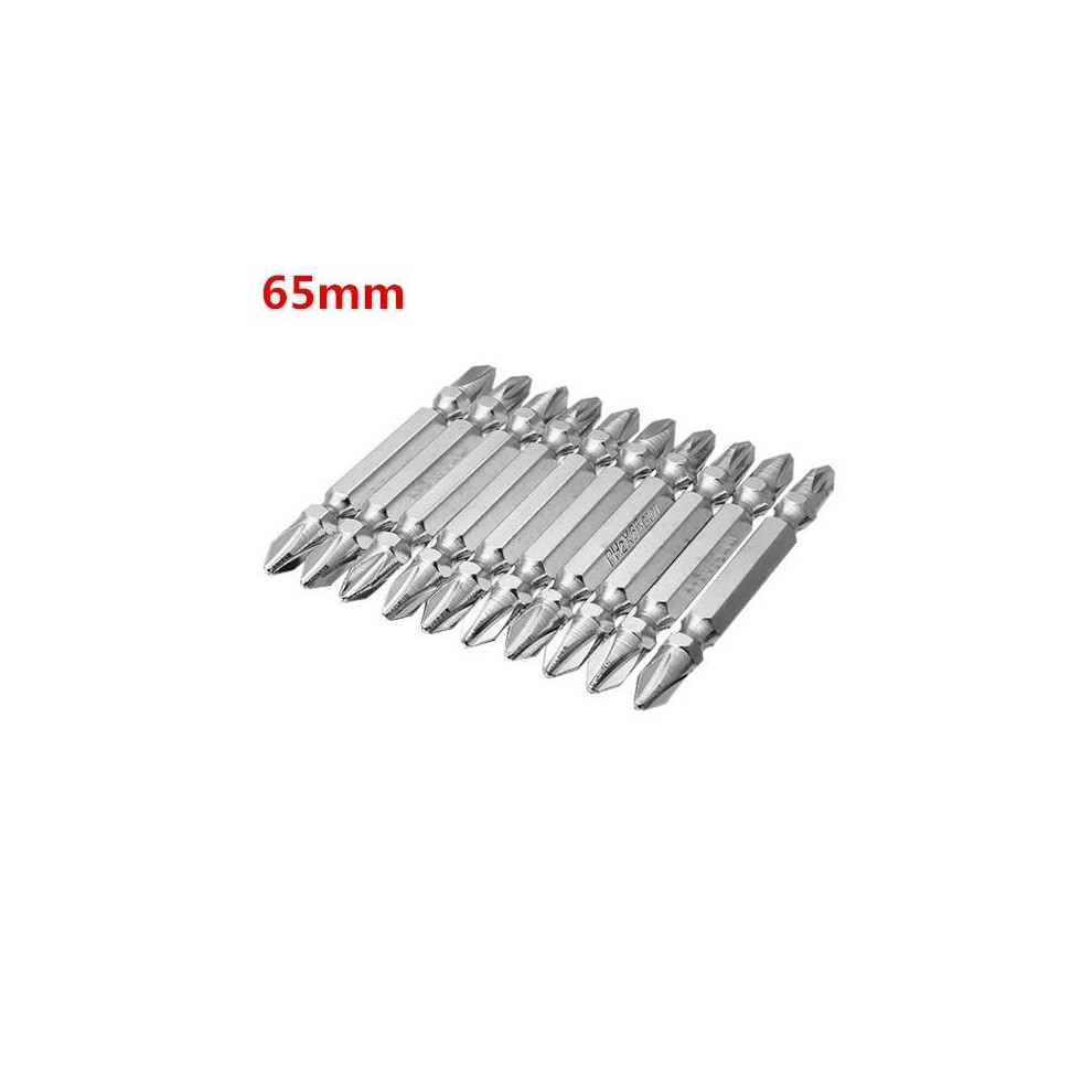 10pcs 65mm PH2 S2 Alloy Steel Magnetic Double Head Electric Screwdriver Bit Set