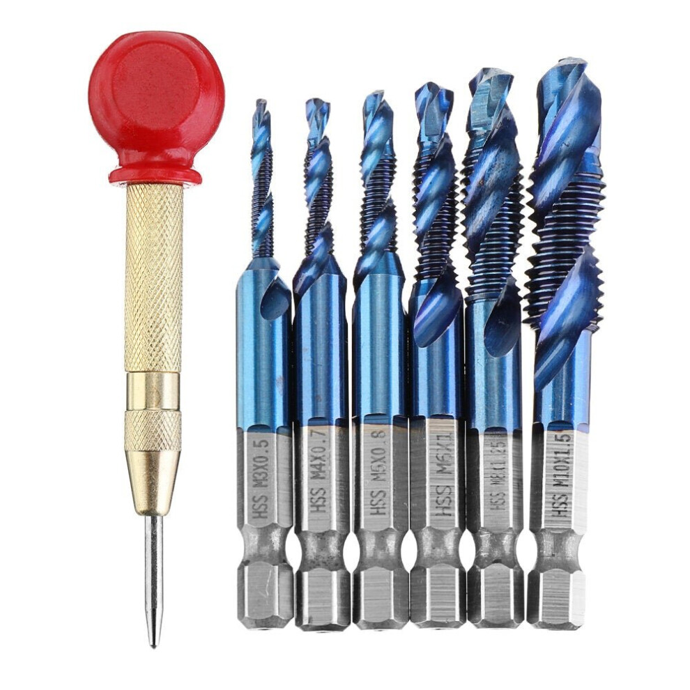 6Pcs M3-M10 Combination Drill Tap Bit Set Hss Blue Nano Deburr Countersink Bits With Automatic Center Pin Punch 6112211917948