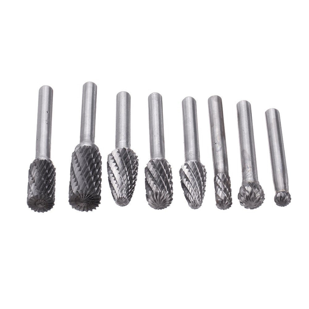 8Pcs 6mm Shank Tungsten Steel Rotary File Set Grinding Head Rasp Burrs Abrasive Tool