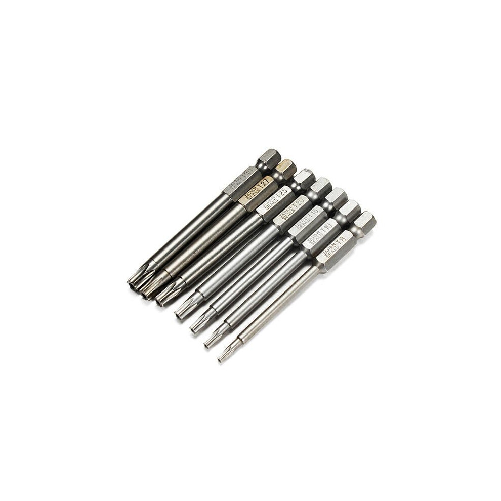 7pcs 75mm T8-T30 Magnetic Torx Screwdriver Bits 1/4 Inch Hex Shank Screwdriver Set
