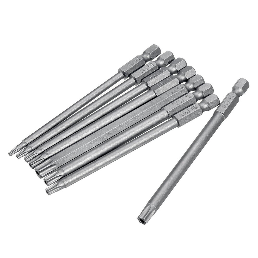 8pcs T8-T40 100mm Magnetic Torx Screwdriver Bits Set 1/4 Inch Hex Shank Screwdriver Bits