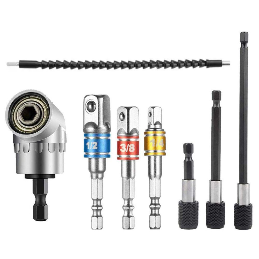 8pcs 290mm Flexible Shaft Bit Screwdriver Drill Bit Holder and Extension Bar Impact Socket Square Hex Shank Socket Adapter Drill Bit