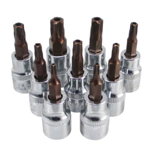 GreenZech 9Pcs 3/8 Inch Drive Sockets Set T10-T50 Five Angle Torx Screwdriver Bits Socket