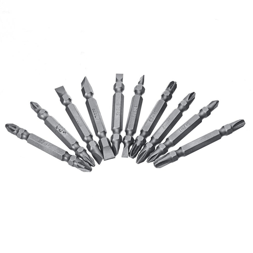 10Pcs 65Mm Magnetic Screwdriver Bits 1/4 Inch Hex Shank Ph/Pz/Fl Screwdriver Bit Set 3654659286000