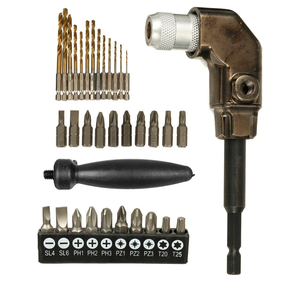 (B: Electric Drill Corner Device With Bit And Drill) 90 Degree Bit Right Angle Driver Electric Screwdriver Drill Turning Device Angle Adapter Bit Corn 3654659305794