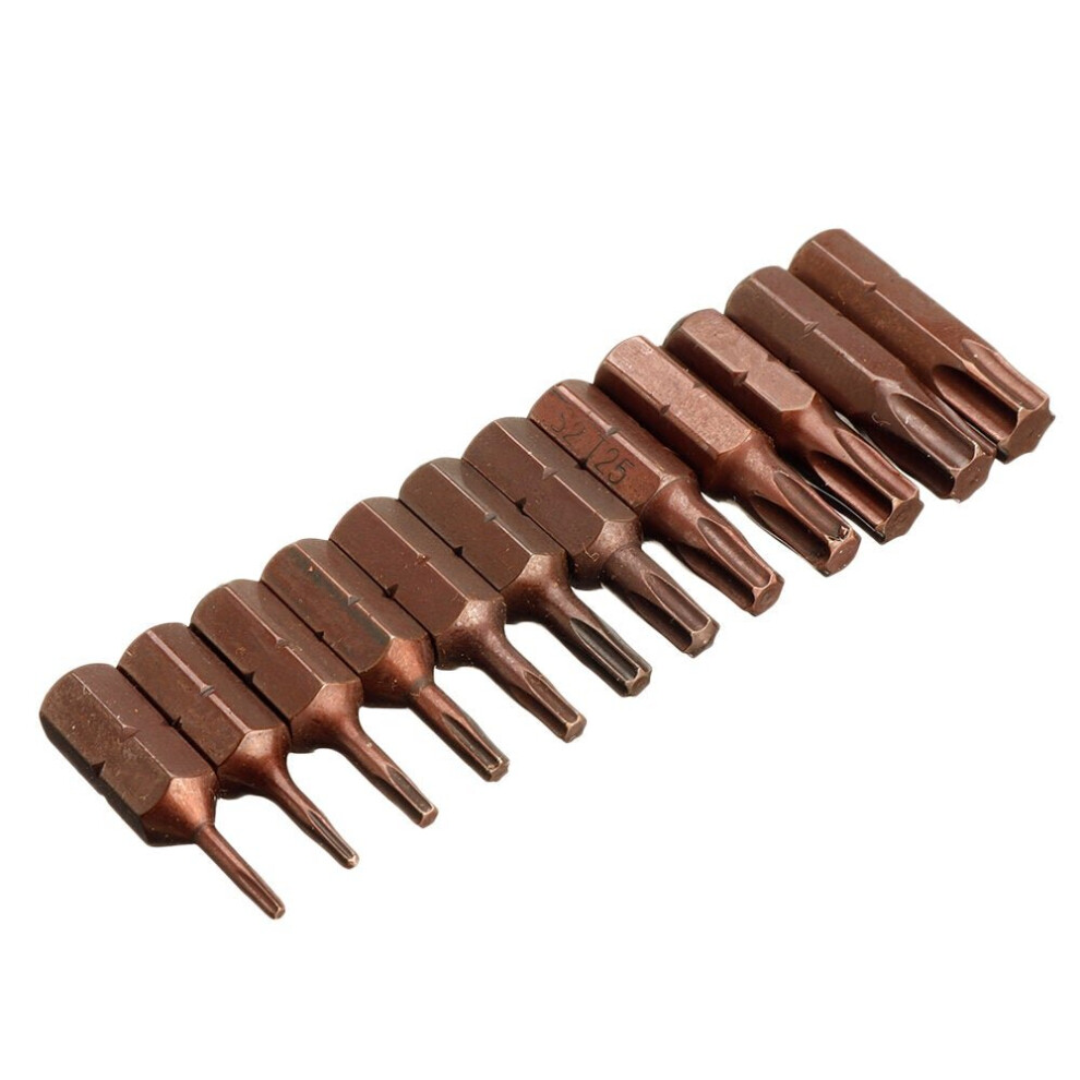 (B:Â Solid) 12pcs S2 Steel T6-T40 Magnetic Torx Screwdriver Bits Set 25mm Security Tamper Proof Screwdriver Bit