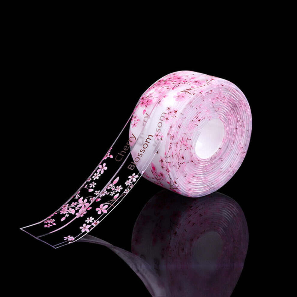 (Pink) 3.2M Transparent Waterproof Sealing Strip Self-adhesive Tape Mildew Proof Tape for Kitchen Bathroom Toilet Wall Corner