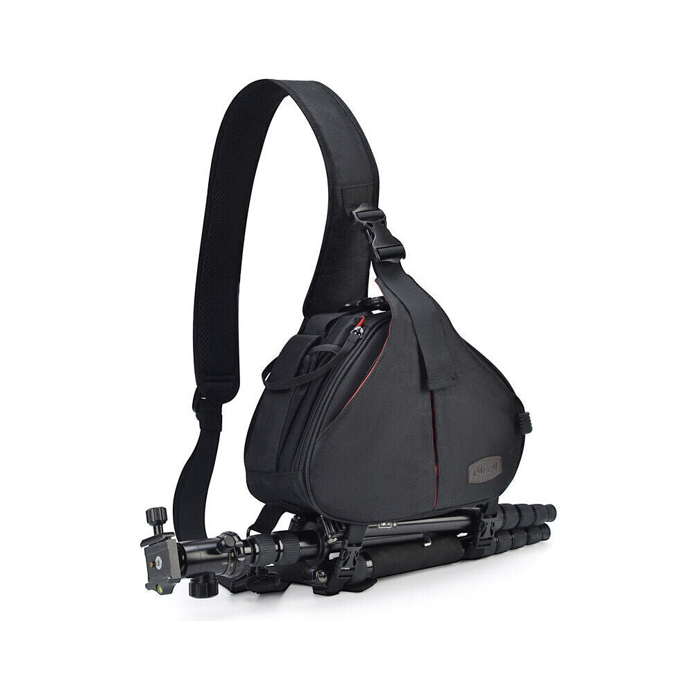 (Black) Camera Messenger Bag Photography Case Nylon Triangle Shoulder with Rain Cover for Canon Tripod for Nikon