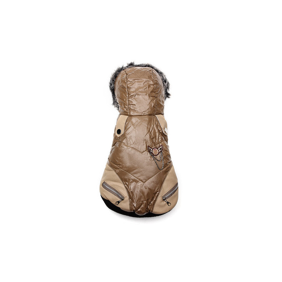 (Khaki, S) Pet Dog Winter Poly Urethane Hooded Wadded Warm Cotton Coat Jacket