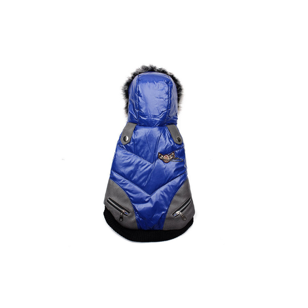 (Blue, M) Pet Dog Winter Poly Urethane Hooded Wadded Warm Cotton Coat Jacket