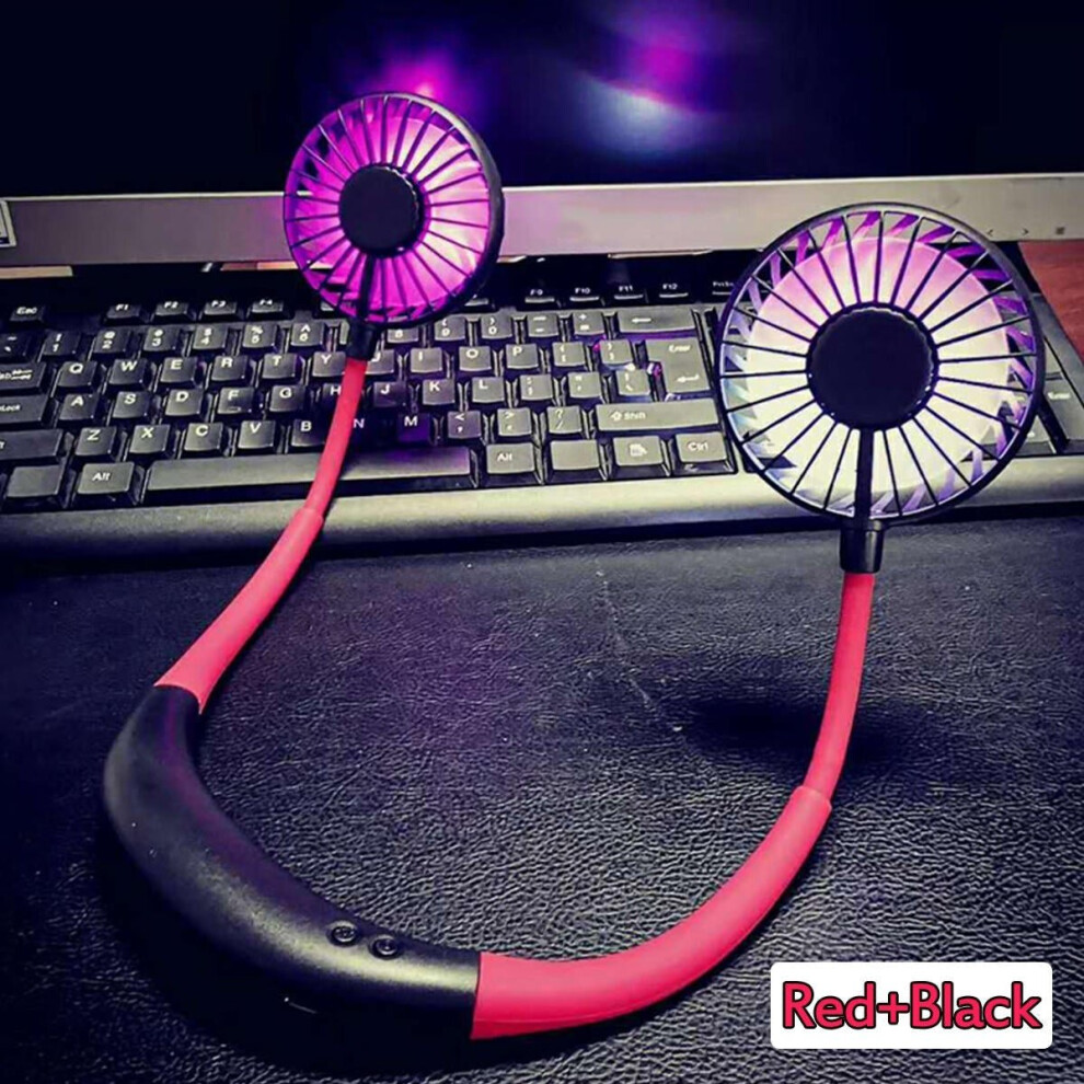 (K10) 3 Speed Adjustable Hand Free USB Personal Fan Aromatherapy Portable Handheld Mini LED Headphone Design Neckband Hanging
