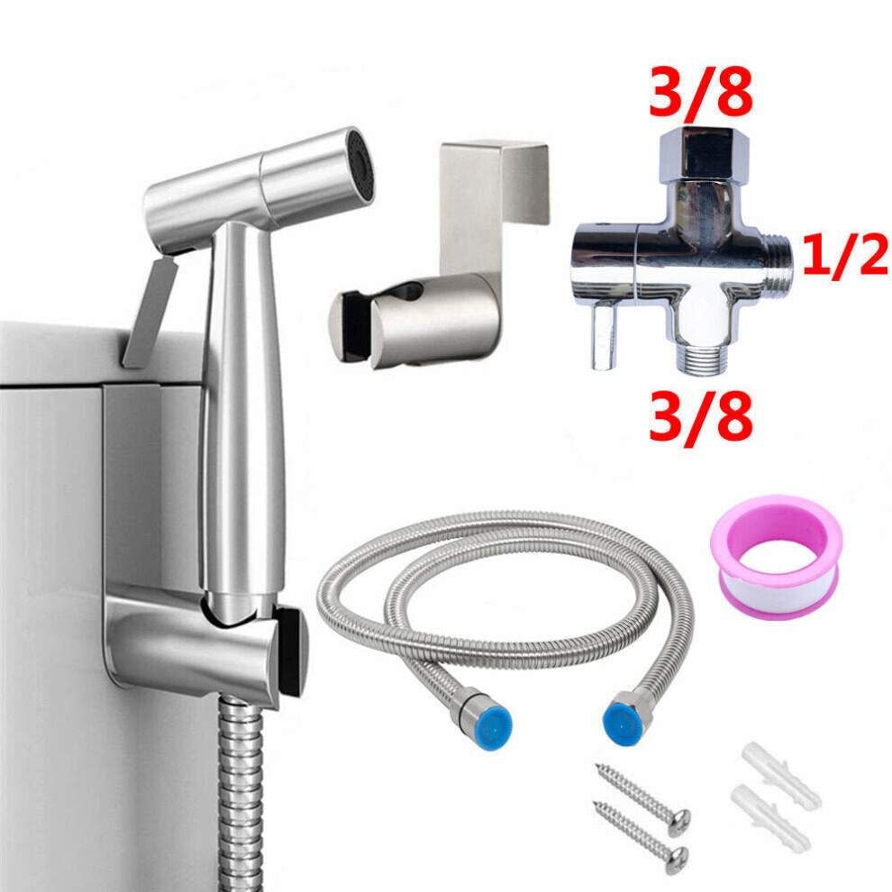 (3/8 Inch) Handheld Bidet Sprayer For Toilet Adjustable Pressure Faucet Diaper Set With Hose Attachment Bathroom 3654659051196