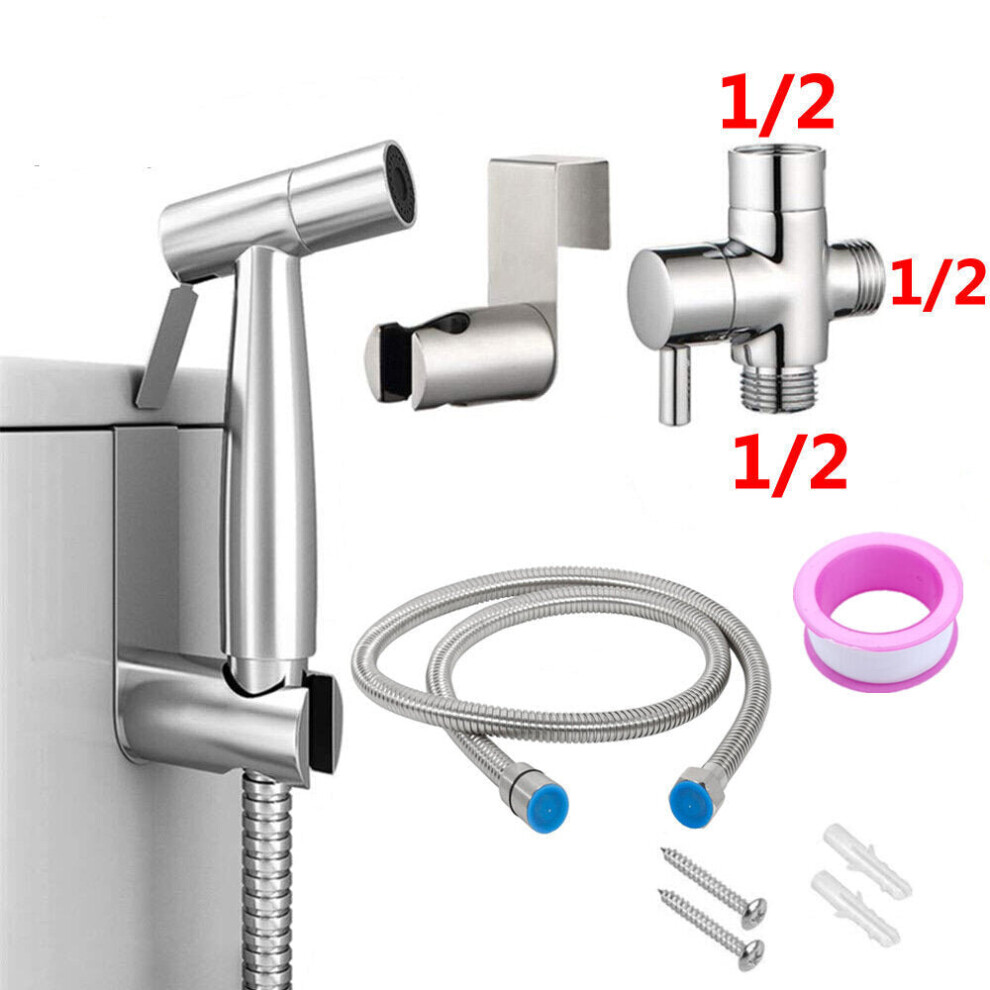 (1/2 Inch) Handheld Bidet Sprayer for Toilet Adjustable Pressure Faucet Diaper Set with Hose Attachment Bathroom