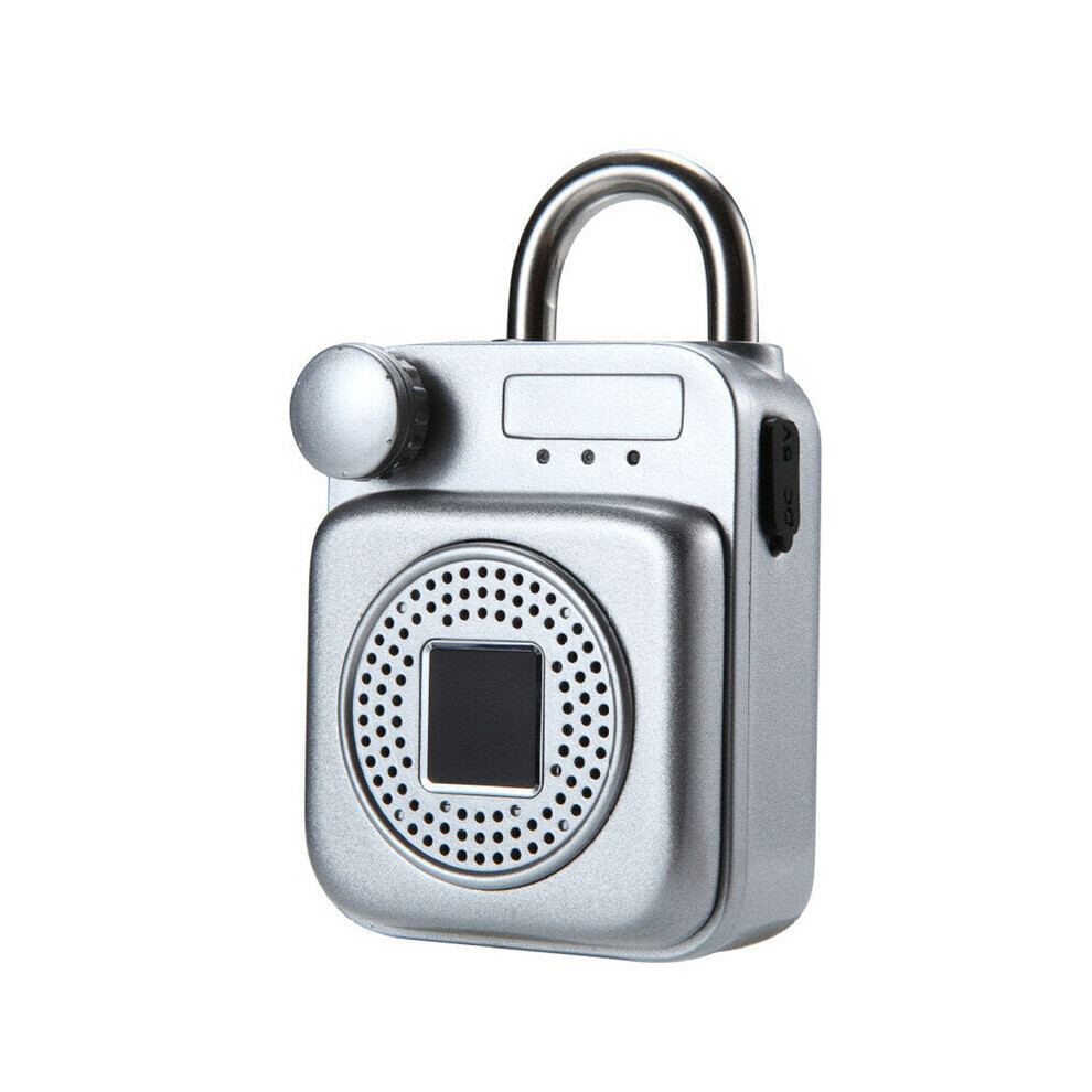 (Silver gray) Mini Backpack Shape Bluetooth Speaker Smart Lock USB Charging APP/Fingerprint Unlock Padlock