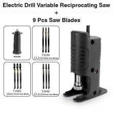 (C: Electric Drill Variable Reciprocating Saw+9Pcs Saw Blade) Reciprocating Saw Attachment Adapter Change Electric Drill Into Reciprocating Saw for Wood Cutting