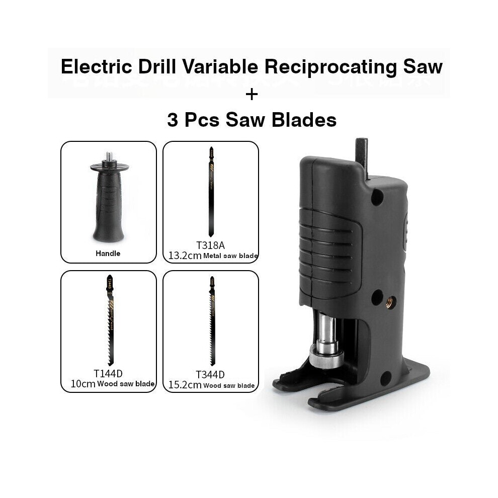 (B: Electric Drill Variable Reciprocating Saw+3Pcs Saw Blade) Reciprocating Saw Attachment Adapter Change Electric Drill Into Reciprocating Saw for Wood Cutting