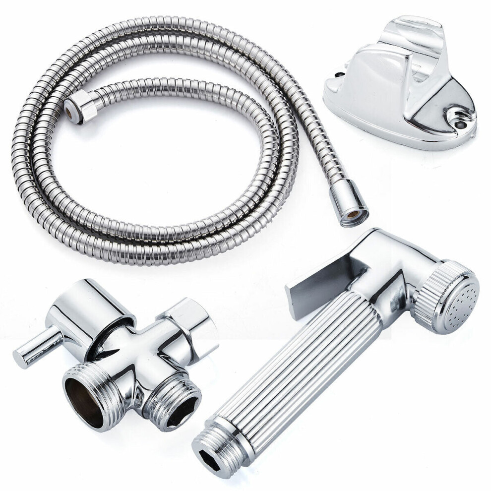 (B) Stainless Steel Handheld Douche Bidet Sprayer Shower Head Toilet Adapter Hose Kit