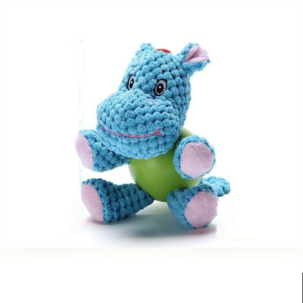 (Hippo) Corduroy Rubber Plush Pet Dog Doll Toy Multi Shaped Chew Squeaky Toys for Puppy Animal Playing Stuffed Pet Toys