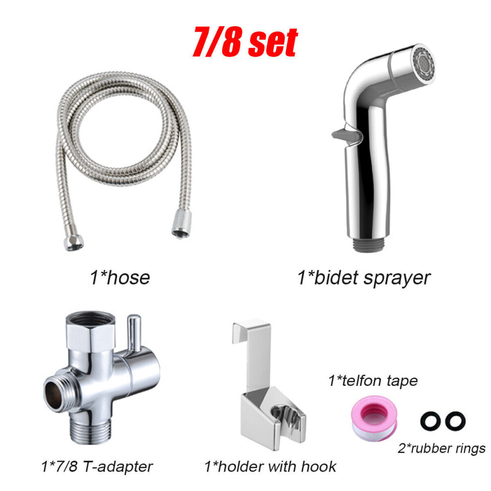 Handheld Toilet Bidet Sprayer Set Douche Bathroom Diaper Hose Holder Kit 3654659415912