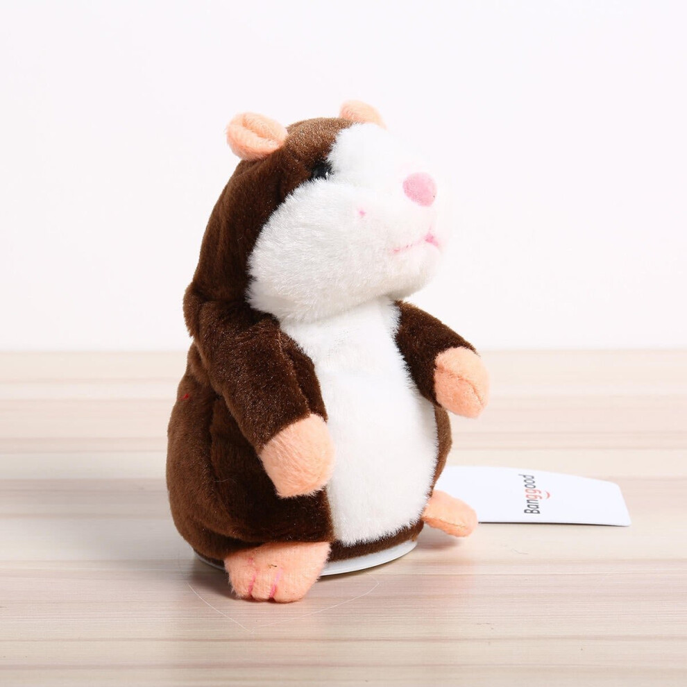 (Dark Brown) Talking Hamster Pet 15cm Christmas Gift Plush Toy Cute Speak Sound Record Stuffed Animal Toy