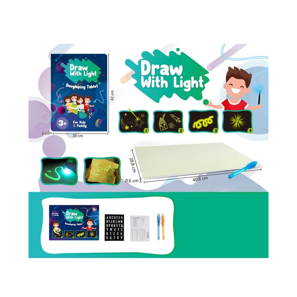 (English) A3 Size 3D Children's Luminous Drawing Board Toy Draw with Light Fun for Kids Family