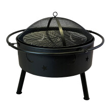 Star and Moon Fire Bowl with Grill, Safety Guard and Poker