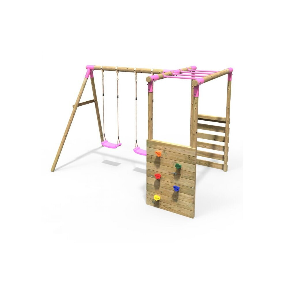 (Monkey Bars - Venus, Pink) Rebo Wooden Children's Garden Swing Set with Monkey Bars