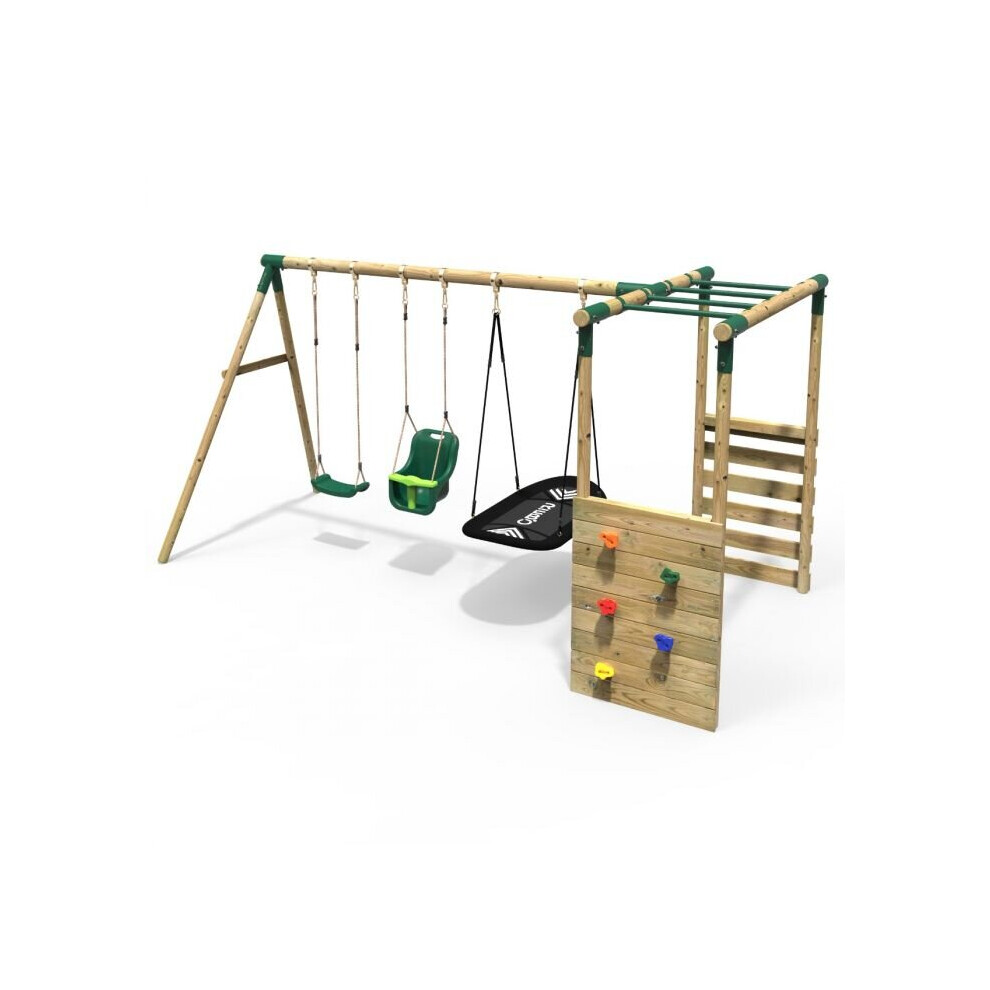 (Monkey Bars - Halley, Green) Rebo Wooden Children's Garden Swing Set with Monkey Bars