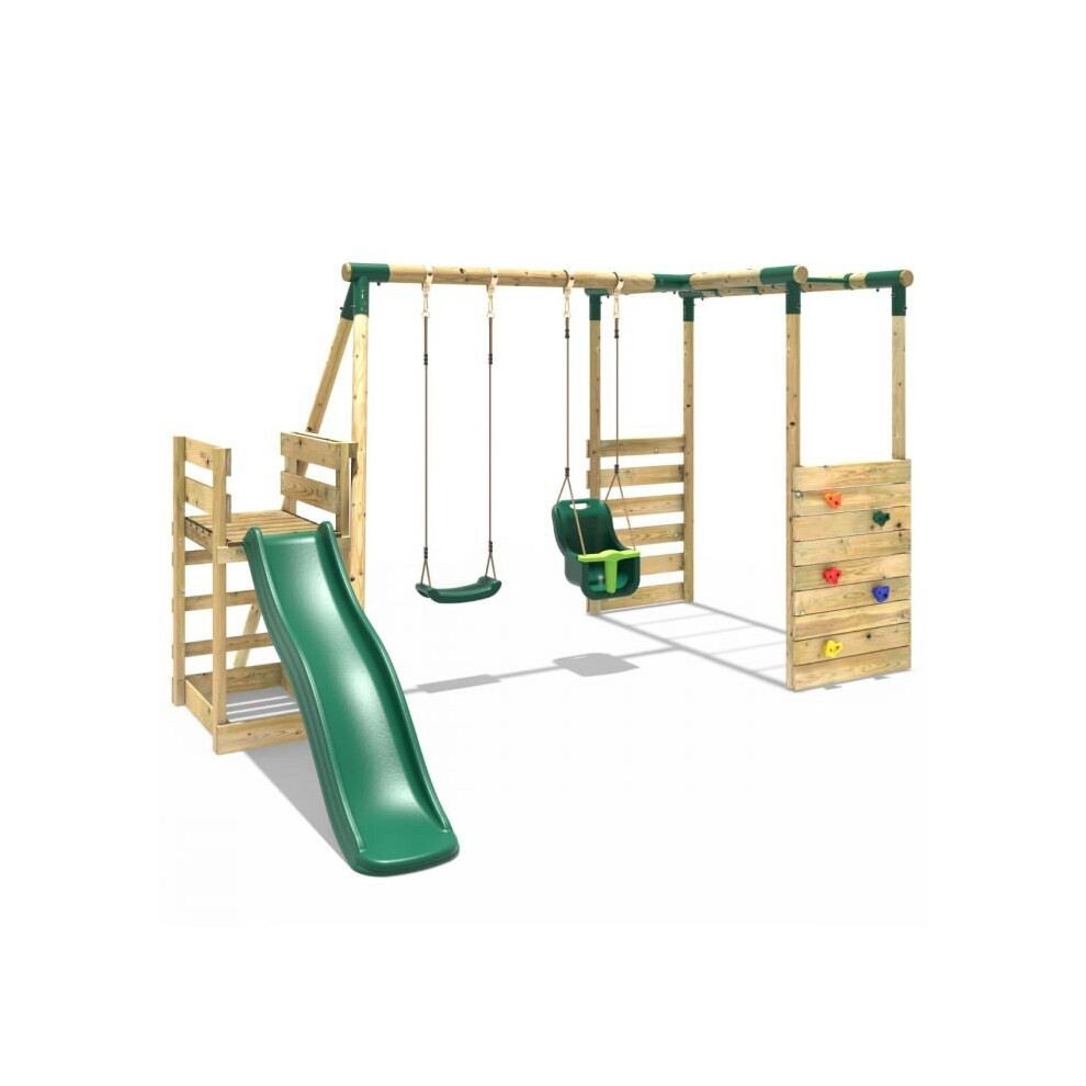 (Monkey Bars plus Deck & 6ft Slide - Luna, Green) Rebo Wooden Children's Swing Set with Monkey Bars plus Deck & 6ft Slide