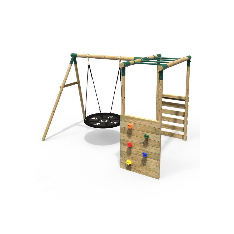 (Monkey Bars - Mercury, Green) Rebo Wooden Children's Garden Swing Set with Monkey Bars