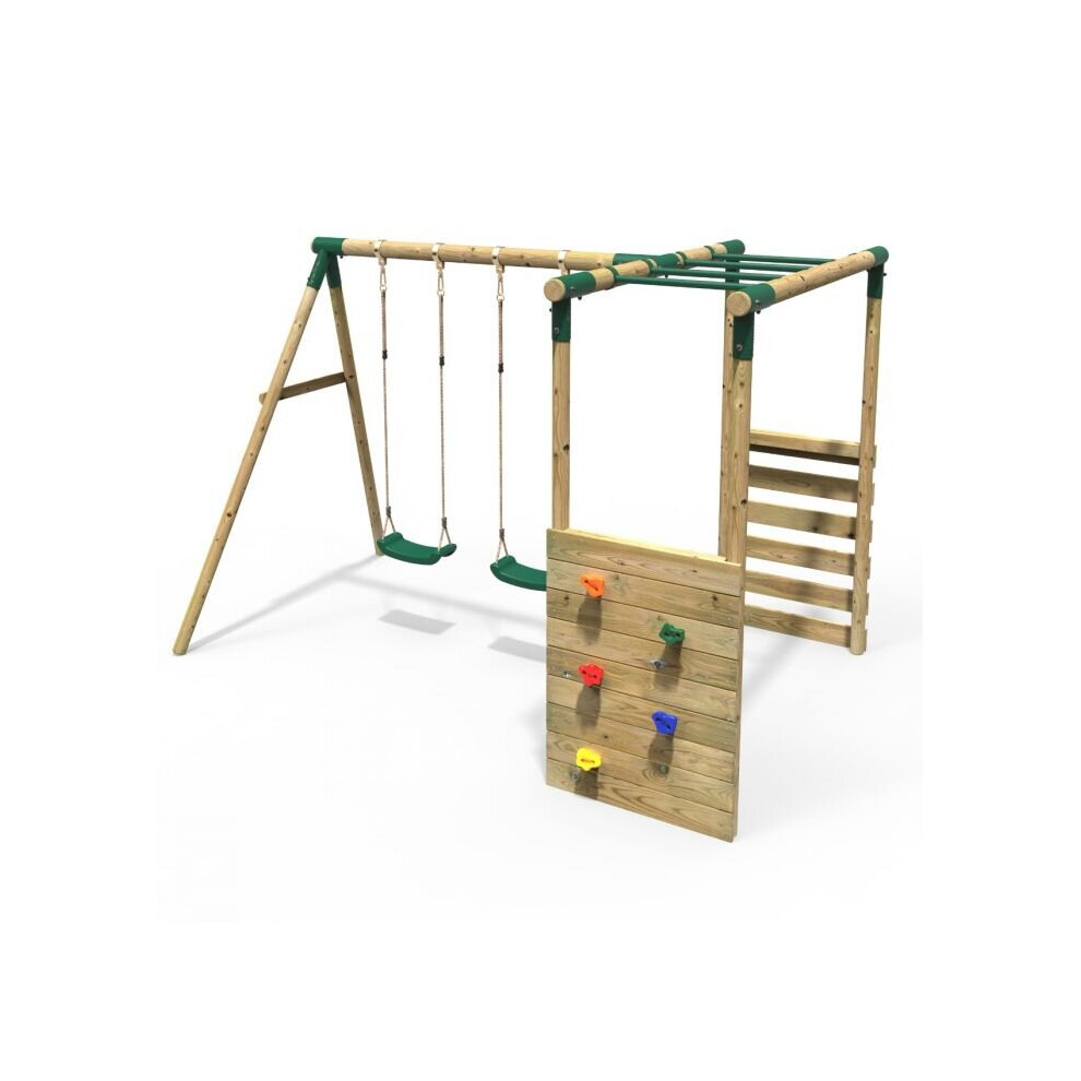 (Monkey Bars - Venus, Green) Rebo Wooden Children's Garden Swing Set with Monkey Bars