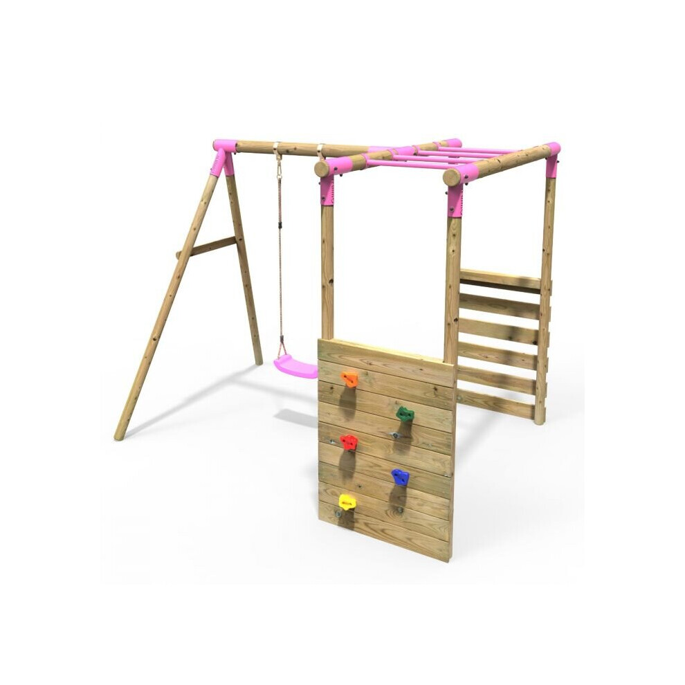 (Monkey Bars - Solar, Pink) Rebo Wooden Children's Garden Swing Set with Monkey Bars