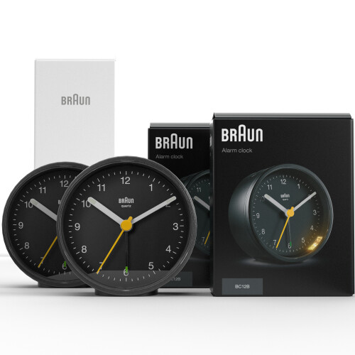 Braun Braun Analogue Alarm Clock Gift Bundle, Black, Model BC12B (2 Pack)