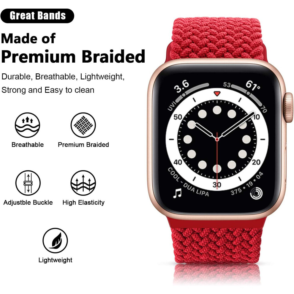 (Red, 38-40-41Mm) Braided Solo Loop Strap, Compatible With Apple Watch Strap Replacement Strap For Iwatch Series 6/Se/5/4/3/2/1 Red,Not,Specified 740207187271