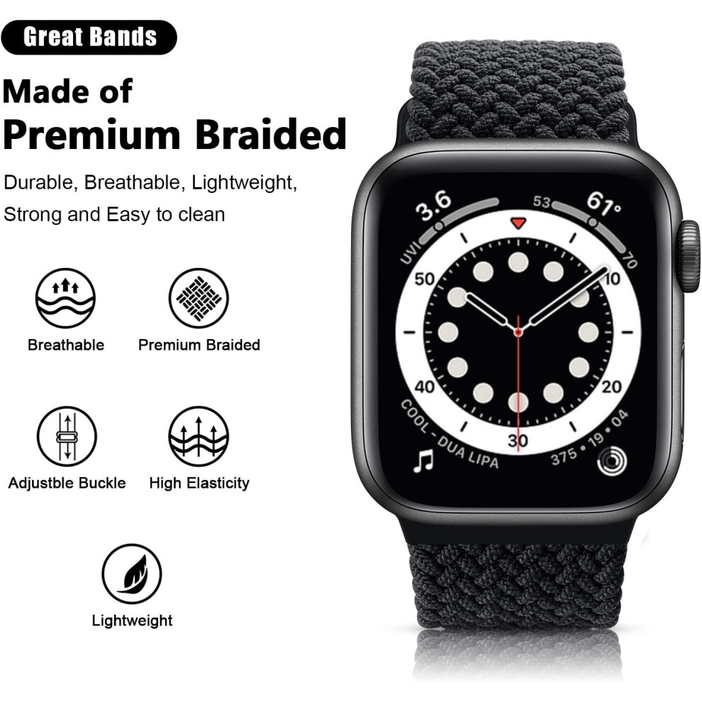(Black, 38-40-41Mm) Braided Solo Loop Strap, Compatible With Apple Watch Strap Replacement Strap For Iwatch Series 6/Se/5/4/3/2/1 Black,Not,Specified 740207187295