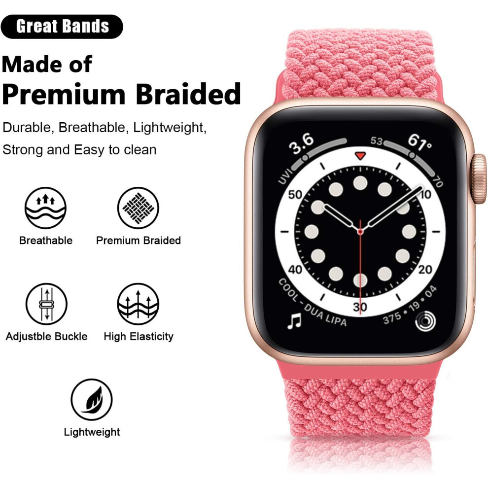 (Pink, 38-40-41Mm) Braided Solo Loop Strap, Compatible With Apple Watch Strap Replacement Strap For Iwatch Series 6/Se/5/4/3/2/1 Pink,Not,Specified 740207187370