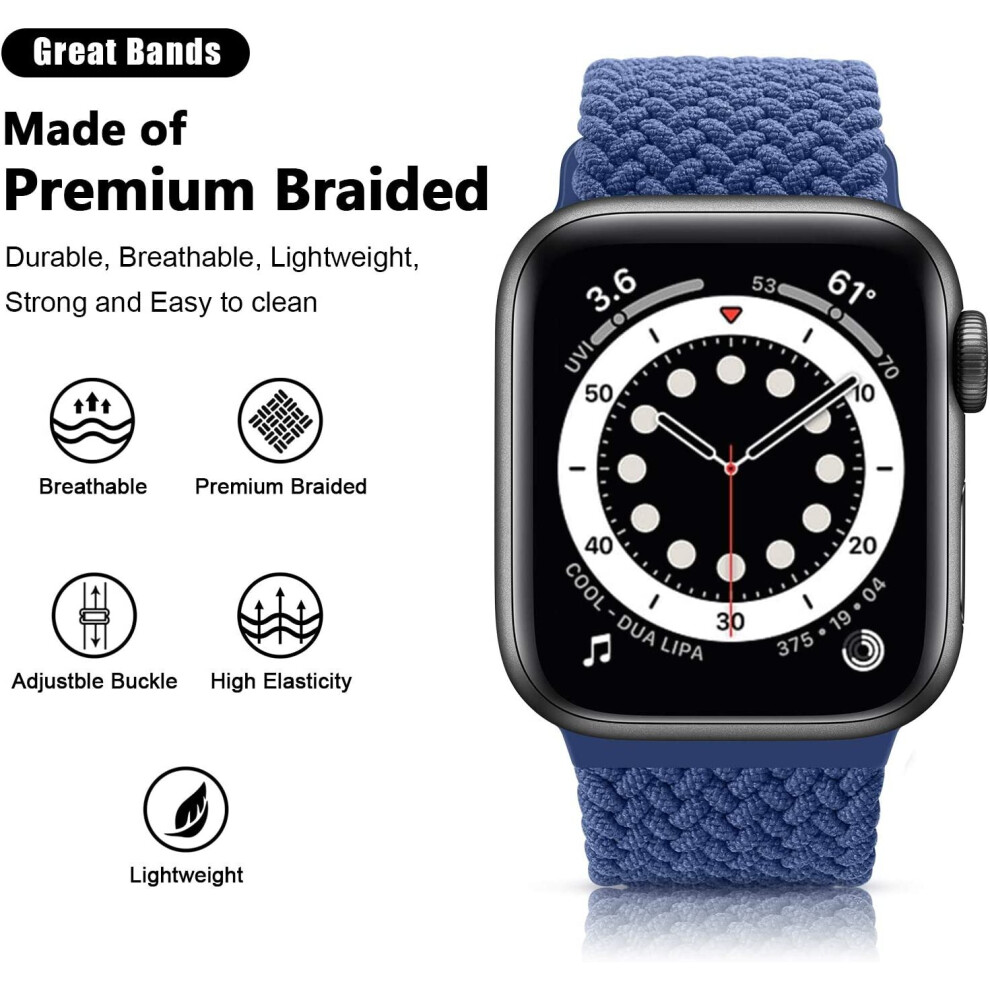 (Blue, 38-40-41Mm) Braided Solo Loop Strap, Compatible With Apple Watch Strap Replacement Strap For Iwatch Series 6/Se/5/4/3/2/1 Blue,Not,Specified 740207187318