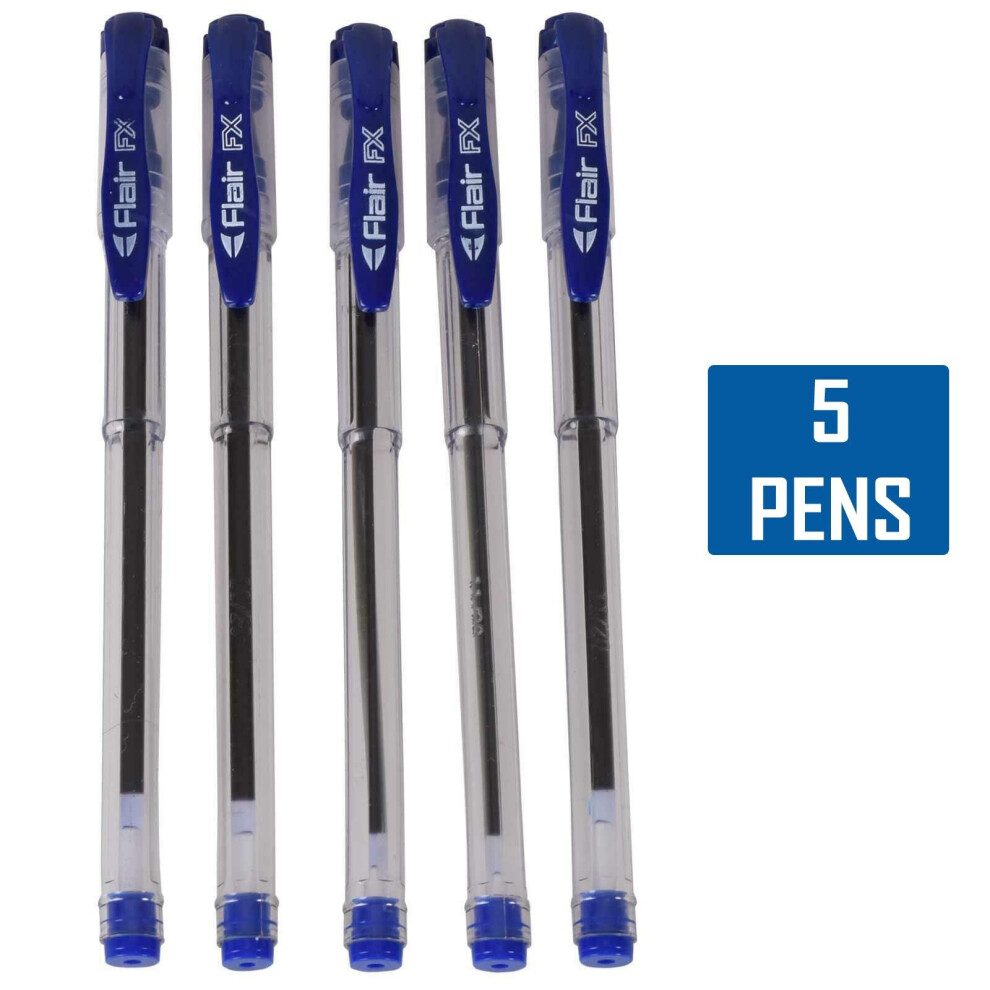 (Blue - 5 Pens) Reception Ball Pen Ballpoint Snap Smooth Blue Fine