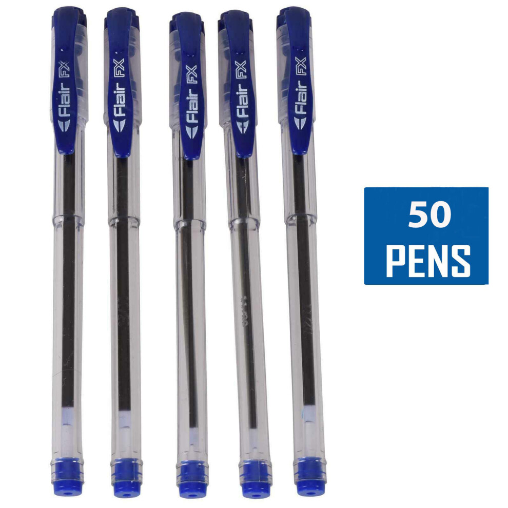 (Blue - 50 Pens) Reception Ball Pen Ballpoint Snap Smooth Blue Fine